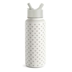 a white water bottle with hearts on it