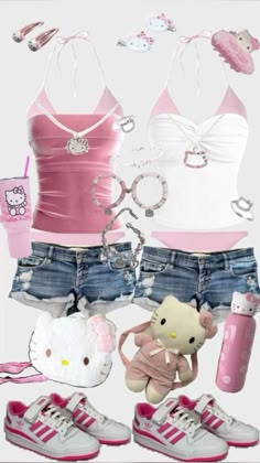 Matching Things For Friends, Hello Kitty Outfit, Kitty Outfit, Bff Matching Outfits, 00s Mode, Bestie Outfits, Matching Fits, Matching Outfits Best Friend, Kitty Clothes