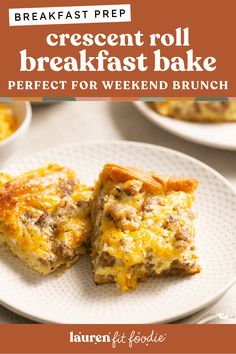 breakfast rolls on a plate with text overlay that reads, breakfast roll breakfast bake perfect for weekend brunch