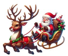 santa claus riding in a sleigh with reindeers on it's back