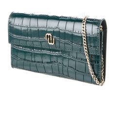 Maje Green Leather Embossed Crossbody Chic Green Textured Leather Shoulder Bag, Green Textured Leather Formal Bag, Green Rectangular Textured Leather Shoulder Bag, Embellished Green Rectangular Shoulder Bag, Green Textured Leather Bag For On-the-go, Green Leather, Emboss, Embossed Leather, Bag Lady