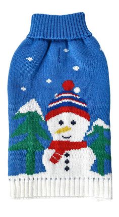 a blue sweater with a snowman on it