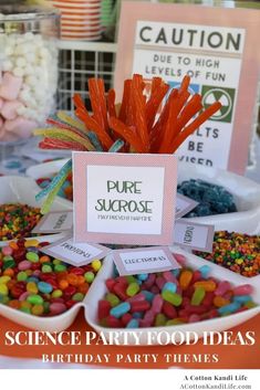 science party food ideas for kids birthday party themes and printables on the table