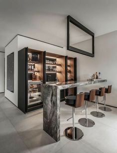 a marble bar in the middle of a room