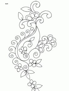 a drawing of a flower with leaves and swirls