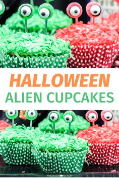 halloween cupcakes with green and red frosting