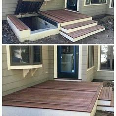 two pictures of the same house with different steps