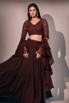 Sequins Lehenga, Lehenga Top, Ruffle Dupatta, Netted Blouse Designs, Long Blouse Designs, My Mistake, Simple Lehenga, Navratri Dress