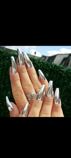 Metal Nails, Chrome Designs, Emerald Nails, Nails Chrome, Chrome Nail Powder, Mirror Nails, Pinterest Nails