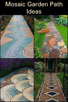 mosaic garden path ideas with different designs and colors