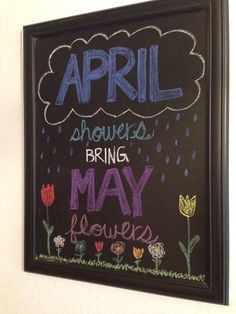 a chalk board with flowers and the words march written on it