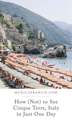 there are many orange umbrellas lined up on the beach in france, switzerland and italy