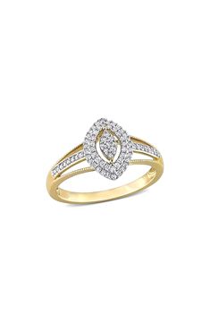 Pavé diamonds bring luxurious sparkle to a vintage-inspired marquise ring crafted from warm 10-karat yellow gold. Total diamond weight: 0.25ct. Color: G–H Clarity: I2–I3 10k gold/diamond Imported Diamond Guide Classic Slippers, Marquise Ring, Diamond Guide, Double Halo, Ring Crafts, Keep Jewelry, G H, 10k Gold