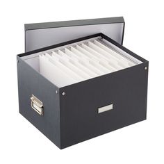 an open file cabinet with files in it on a white background and clippings attached to the drawer