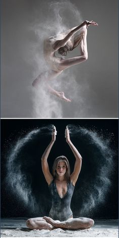 two different images of a woman doing yoga