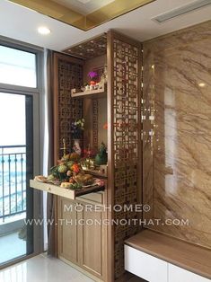 Temple In Kitchen Cabinet, Mandir Cabinet Design Modern, Puja Room With Tv Unit, Temple Unit For Home, Tv And Pooja Unit Design, Mandir Unit In Living Room, Modern Puja Unit, Living Room Mandir Design, Pooja Room With Tv Unit