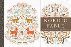 two cards with different designs on them and the words nordic table written in white ink