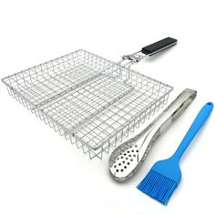 two kitchen utensils and a spatula on a white background