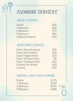 the cleaning service menu is shown in blue and white