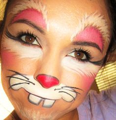 Rabbit Face Paint Design | Face Painting Ideas Deer Face Paint, Original Halloween Costumes, Animal Face Paintings, Bunny Makeup, Easter Makeup, Face Painting Easy