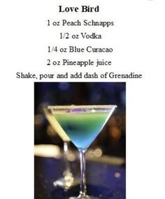 the love bird cocktail recipe is shown