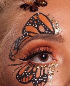 Monarch Butterfly Costume Make Up, Monarch Face Paint, Insect Face Paint, Halloween Butterfly Costume, Butterfly Costume Makeup, Butterfly Makeup Halloween, Fall Face Paint