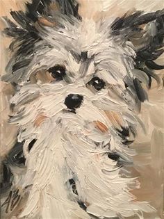 a painting of a white dog with black spots