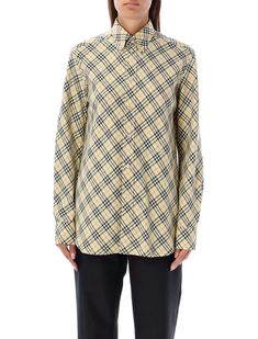 Checked Oversized Shirt By Burberry London. Featuring: Regular Fit Cotton Fabric Classic Point Collar Long Sleeves With Buttoned Cuffs Front Button Closure Signature Burberry Check Pattern Embroidered Logo Detail On The Chest Model Is 1,72m And Wears Size 8. Composition: 100% cotton