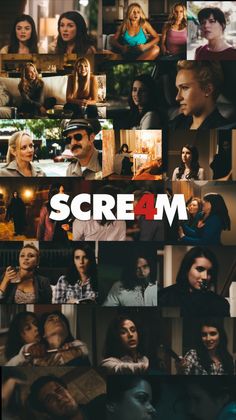 the poster for scream 4m is shown in multiple pictures, including many different people