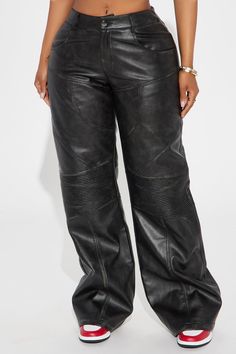 Available In Black. Washed Faux Leather Pant Mid Rise Button & Zip Closure Moto Seaming Detail Wide Leg Non Stretch 32" Inseam Main Fabric: 50% Polyurethane 50% Polyester Contrast: 95% Polyester 5% Spandex Lining: 100% Polyester Imported | Take It In Moto Faux Leather Pant in Black size XL by Fashion Nova Faux Leather Wide Leg Bottoms For Streetwear, Wide Leg Faux Leather Bottoms For Streetwear, Edgy Wide Leg Faux Leather Bottoms, Edgy Faux Leather Wide Leg Bottoms, Black Biker Workwear Pants, Black Biker Style Bottoms, Faux Leather Biker Pants For Fall, Biker Faux Leather Pants For Fall, Fall Faux Leather Biker Pants