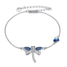 PRICES MAY VARY. 💖 Design: Dragonfly heart crystal anklet,925 sterling silver plus with shining blue crystal,a classic,fashion,elegant ankle bracelet for women girls. 💖 Material: 925 sterling silver dragonfly anklet,hypoallergenic, tarnish resistant,nickel-free,lead-free,cadmium-free,suitable for long-term wear,not contain any allergic element. 💖 Dragonfly ankle bracelet length:9+2 inch extender chain . Packaging: 1 x dragonfly crystal jewelry, 1 x polishing cloth and 1 x exquisite white gift Dragonfly Gifts, Dragonfly Bracelet, Crystal Anklet, Dragonfly Jewelry, Heart Crystal, Gold Bracelet For Women, White Gold Bracelet, Beaded Anklets, Women Gifts