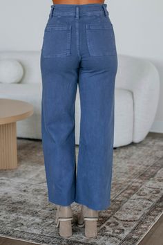 Details: Linsley Wide Leg Pants High Rise Zip Fly Button Closure Wide Leg Denim Material Minimal Stretch Raw Edge Frayed Hems Available in Multiple Colors Rise: 12" Inseam: 28" Material: 98% Cotton and 2% Spandex We are recommending: Small - Sizes (24-25) Medium - Sizes (26-27) Large - Sizes (28-29) Cotton Jeans With Button Closure In Washed Blue, Dark Wash Bottoms For Everyday Fall Wear, Blue Wide-leg Cropped Jeans With Belt Loops, Mid-rise Denim Blue Bottoms For Everyday, Everyday Full Length Medium Wash Bottoms, Cropped Wide Leg Denim Blue Pants With Five Pockets, Mid-rise Medium Wash Bottoms For Everyday, Medium Wash Mid-rise Bottoms For Everyday, Everyday Mid-rise Medium Wash Bottoms