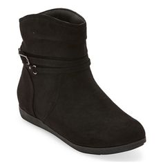 These St. John's Bay women's Kumba slouch boots are an ultra-chic yet comfy style you'll love wearing in cooler temps. They feature a flat traction sole for extra stability, a memory foam insole for greater comfort, a buckle overlay and pull-on design. Wear them with leggings or boots and a turtleneck. Features: Memory FoamAdditional Information: Traction Sole Provides Extra StabilityClosure Type: Pull OnFootwear Technology: Memory Foam InsoleShaft Circumference: 9 1/2 InchesBoot Shaft Height: 6 Black Slouchy Boots, Slouch Boots, Slouchy Boots, Slouched Boots, Comfy Fashion, Flat Boots, Boots Black, Black Boots, Memory Foam