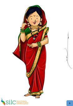 a drawing of a woman in a red sari