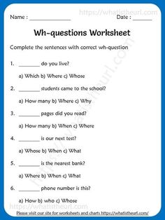 a worksheet with the words wh questions on it