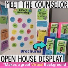 an open house display with notes on it and the words, meet the counselors