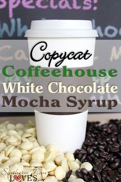 coffee house white chocolate mocha syrup with text overlay that reads copycat coffeehouse