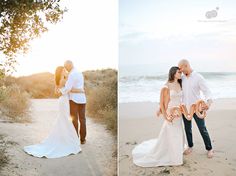 a bride and groom kissing on the beach with their balloons in the shape of letters