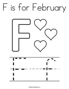 the letter f is for february coloring page with heart shapes and letters to color on it