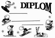 an old black and white drawing of people riding skis with the word diplom