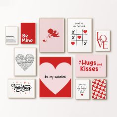 valentine's day greeting cards arranged on a wall