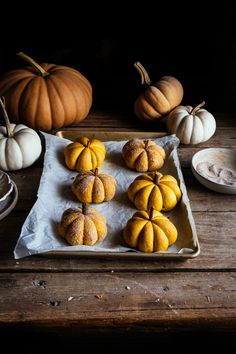 pumpkins and other fall foods on a tray