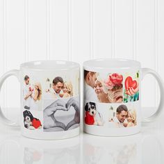 two coffee mugs with different pictures on them