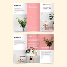 two fold brochure with pink and white accents