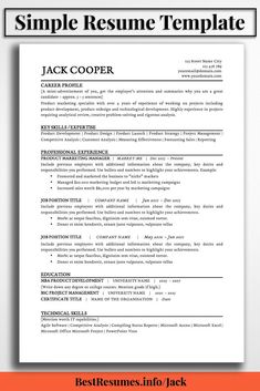 a simple resume template with no work experience on the front page and an orange background