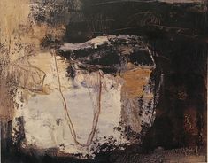 an abstract painting with brown, black and white colors