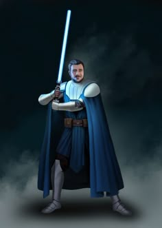 a star wars character holding a light saber