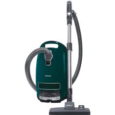 a green and black vacuum cleaner on a white background