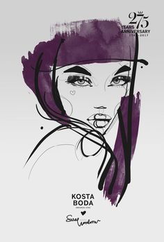 a woman's face with the words kosta boda written in black and white