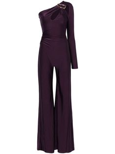 plum purple stretch-jersey decorative buckle detail asymmetric neck cut-out detailing at the shoulder single long sleeve fitted waistline ruched detailing at the waist straight hem long length wide leg Wardrobe Edit, Yoko London, Plum Purple, Exclusive Fashion, Lady Dior, Fancy Dresses, Coat Dress, Long Length, Denim Dress